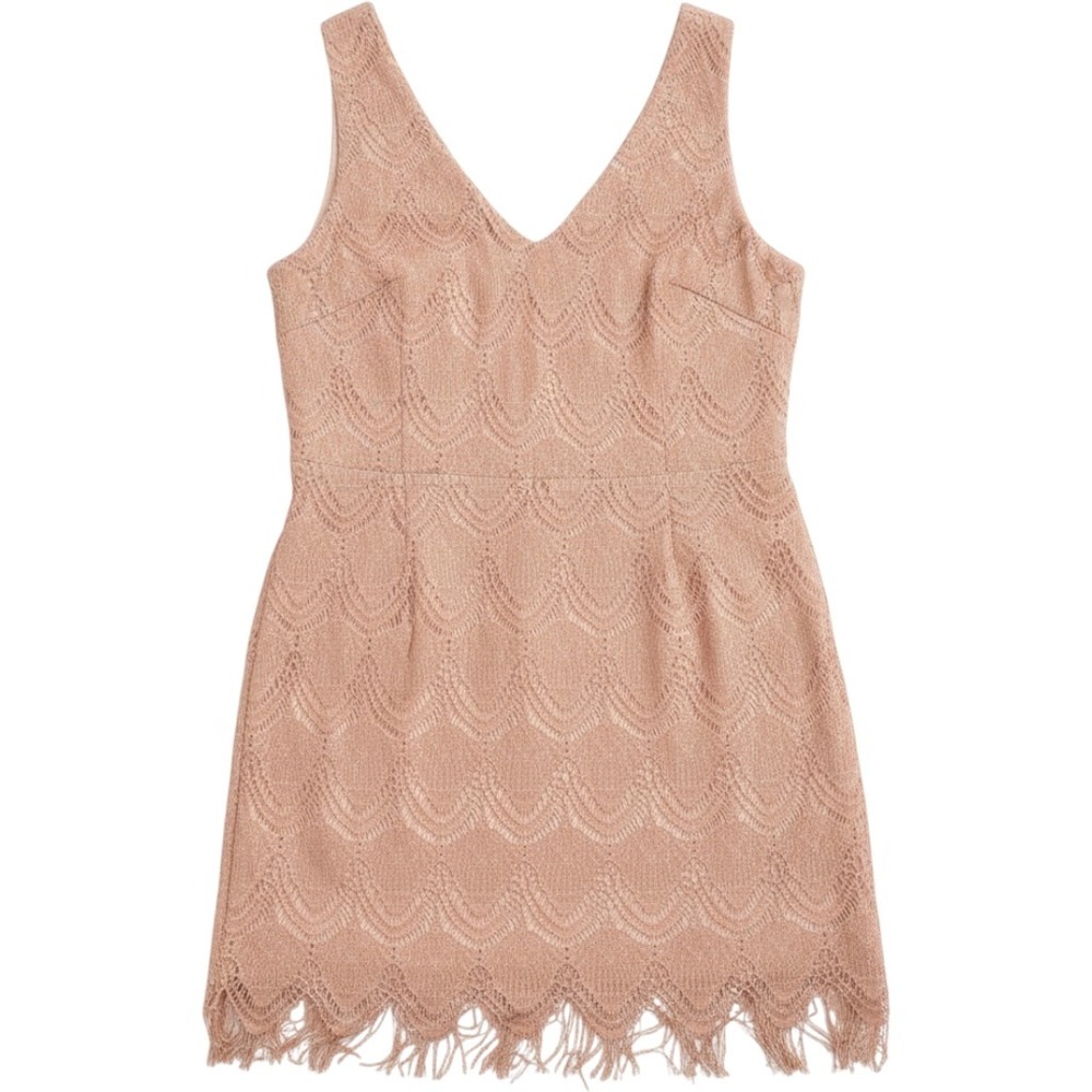 Thalia Sodi Pink Lace Fringe Hem Sheath Dress V-Neck Knee Length Size M/M